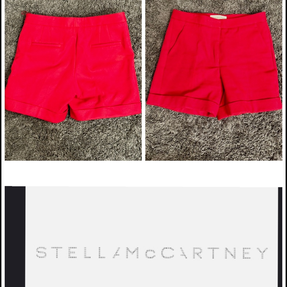 Stella McCartney red high waist cuffed hem shorts tan front